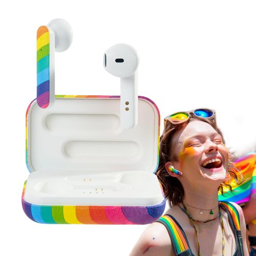 COOLBUDS True Wireless Earbuds, Rainbow Pride Bluetooth Ear Buds for Music, Podcasts, Built-in Mic, Rechargeable Headset for Home, Car, Travel, Beach