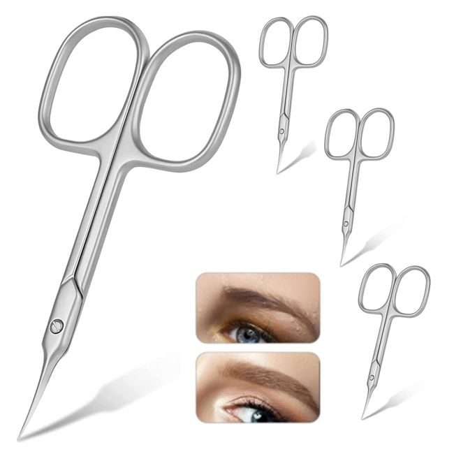 4 Pcs Nail Scissors, Professional Stainless Steel Curved Cuticle Scissors, Sharp Dead Skin Scissors Manicure Scissors, Pointed Beauty Scissors for Trimming Eyebrows, Nose Hair