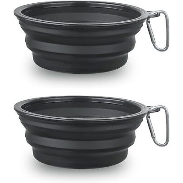 Dog Bowl Pet Collapsible Bowls, 2 Pack Large, Black+Black