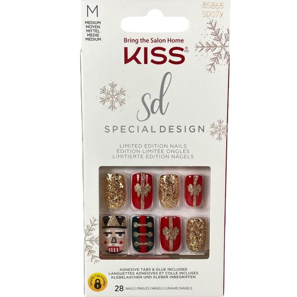 NEW Kiss Nails Special Design Glue Press Manicure Medium Nutcracker Christmas