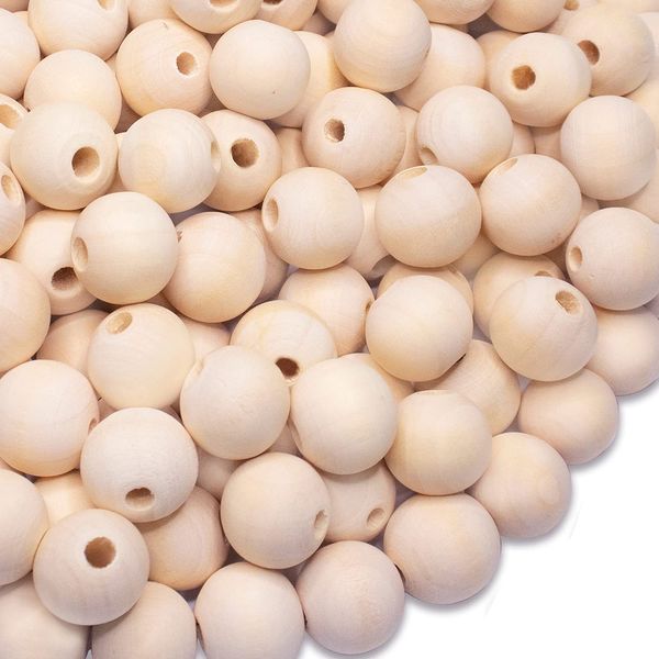 100pcs Wooden Beads 20mm Natural Round Wood Bead Unfinished Craft Loose Beads for DIY Jewellery Making Macrame Wall Hanging Craft and DIY Painting Home Decorations (4-5mm Hole)