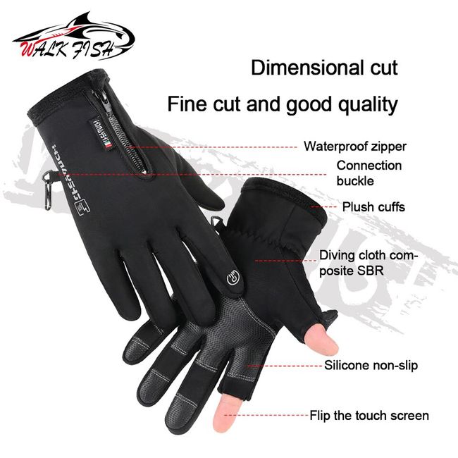 1pair Flip Cover Fleece Lined Waterproof Fingerless Gloves For Men & Women.  Anti-slip Windproof Warm Gloves For Driving Running Cycling Fishing