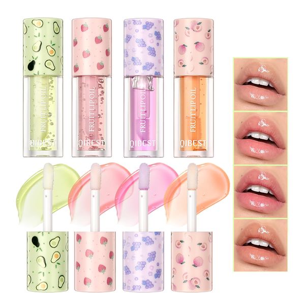 Fruit Flavored Plumping Lip Oil Set di 4 Pack idratanti Lip Glow Oil Long Lasting Nourishing Lip Gloss Set No-Sticky Gloss Lip Balm Lip Care