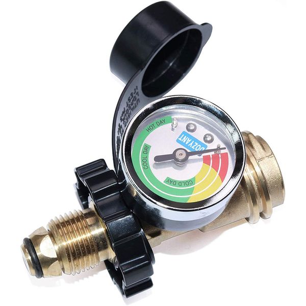 DOZYANT POL Propane Tank Adapter with Gauge Universal Fit Convert POL LP Tank Valve to QCC1 / Type 1, Old to New Connection Type, Propane Tank Gauge, Silver