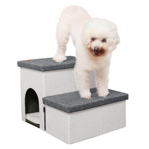 Dog Stairs for High Beds, Folding Pet Steps for Small Dogs and Cats with Stor...