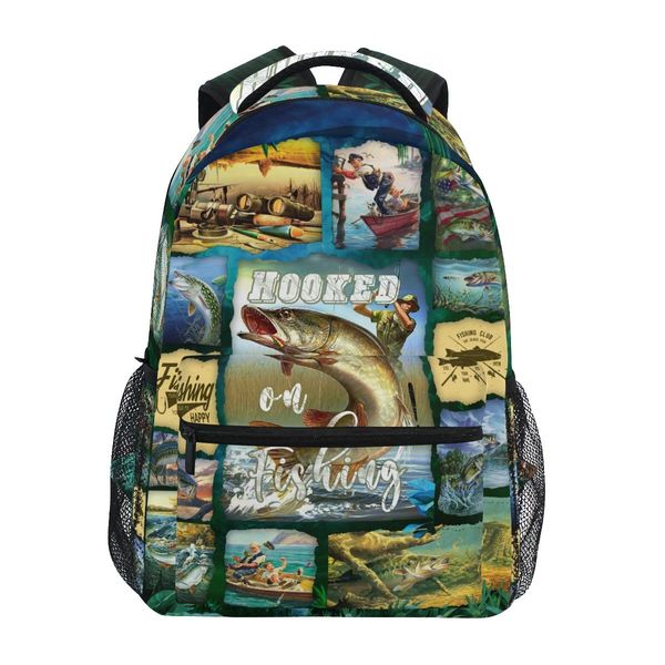 Bass Fishing Backpack School Bag Travel Daypack Rucksack for Students Gifts