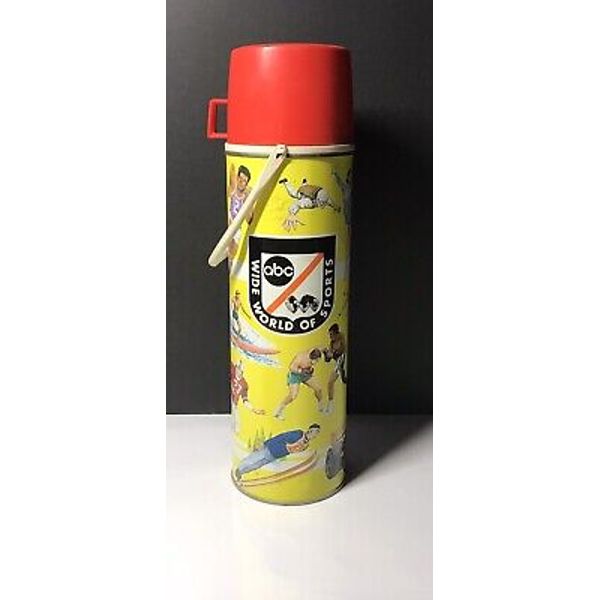 Vintage 1976 ABC Wide World of Sports Thermos Bottle with Lid Cup No 2418H