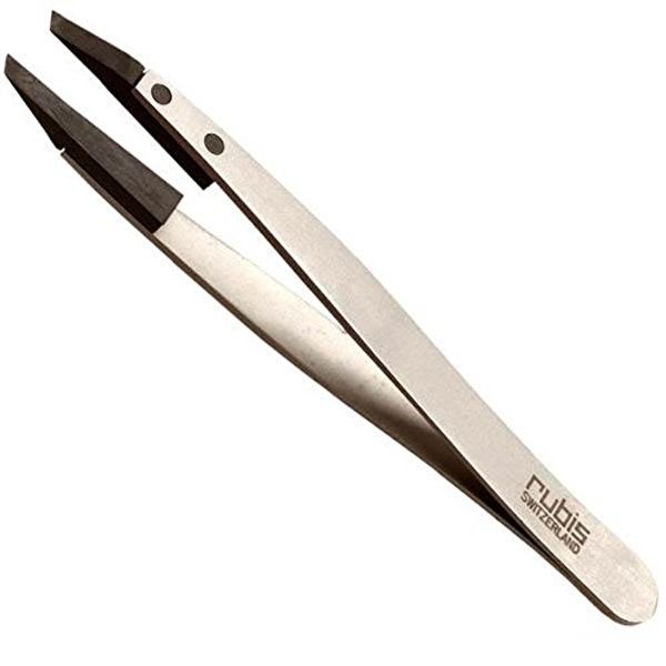 Rubis Classic Techno Stainless Steel Tweezers for Precise Eyebrows and Hair Removal Slanted Polymer Tips, 1KS102,Rubis Switzerland Swiss Made World Renowned Precision