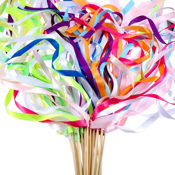 40 Pieces Mix Color Ribbon Sticks with Bell Fairy Stick Party Streamers for Wedding Party(Multicolor)