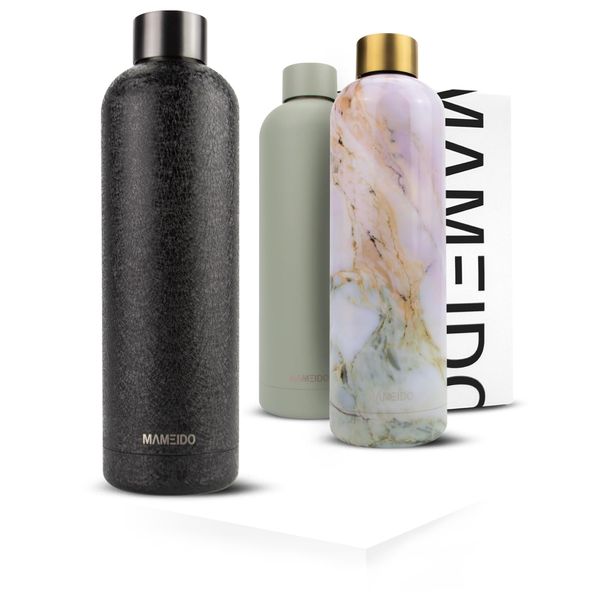 MAMEIDO Trinkflasche Edelstahl 750ml, auslaufsichere Thermosflasche, Kohlensäure geeignet, BPA frei, Isolierflasche 12h heiß & 24h kalt (Crystal Black, 0,75l)