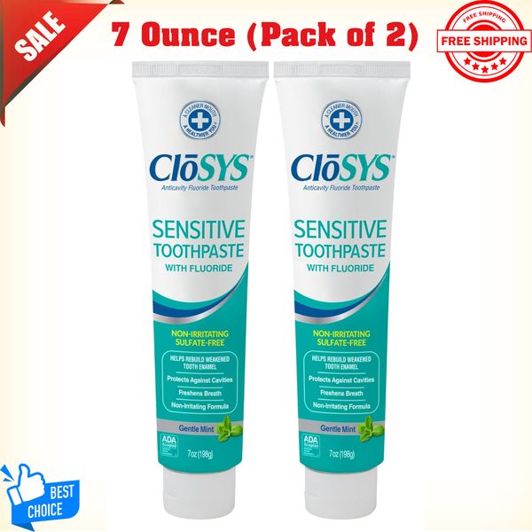 CloSYS Fluoride Toothpaste, 7 OZunce (2 Pack), Gentle Mint, Whitening Enamel