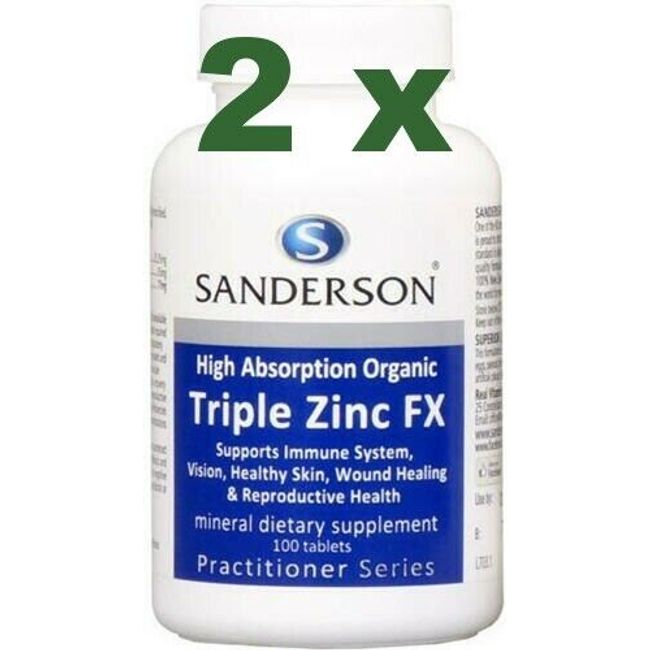 2x Sanderson Triple Zinc FX 100 Tablets - 3 Organic Forms of Zinc for wellbeing