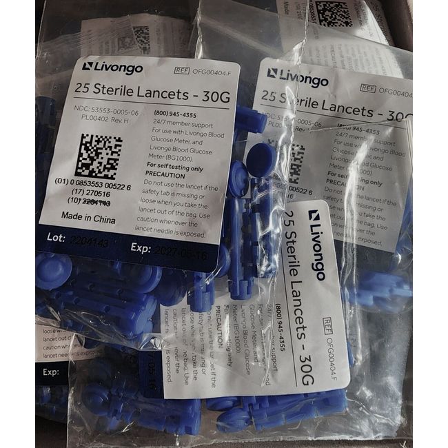 400 NEW STERILE LANCETs, 16 unopened packs of 25 Livongo Diabetes Testing