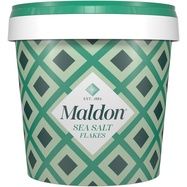 Maldon Salt, Sea Salt Flakes, 20 oz (570 g), Resealable Tub, Kosher, Natural, Handcrafted, Gourmet, Pyramid Crystals