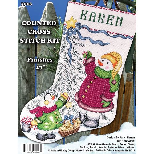 Tobin Trim A Tree Snowman Cross Stitch Stocking Kit, 17" Long 14 Count