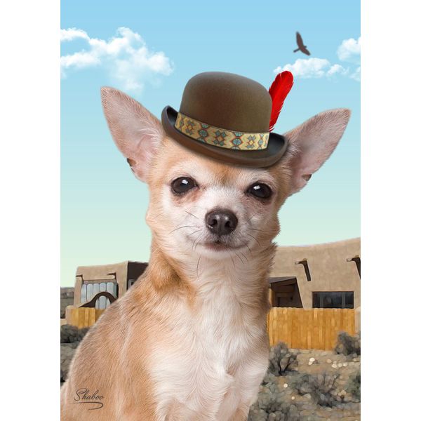 Shaboo Prints Funny Chihuahua Dog Blank Greeting Card with Brown Derby Hat