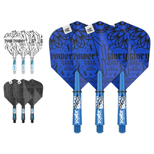 TARGET Darts Phil Taylor Ink Design No.6 Dart Flights & Short (34mm) Shafts Stems - 9 Flights and 9 Shafts in Total