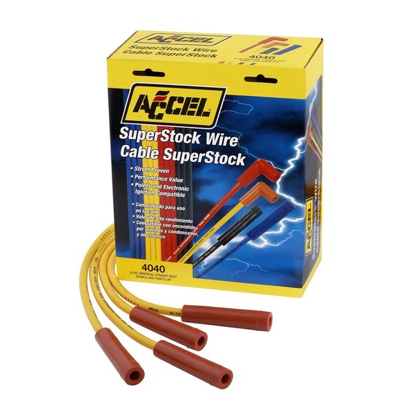 ACCEL 4040 Spark Plug Wire Set - 8mm - Yellow with Orange Straight Boots