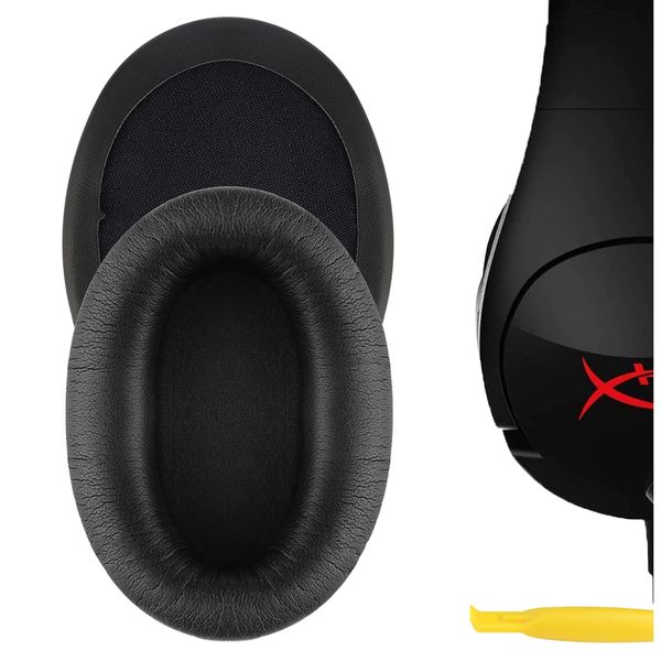 Geekria QuickFit Protein Leather Replacement Ear Pads for HyperX Cloud Flight, Cloud Flight S, Cloud Stinger Gaming Headphones Ear Cushions, Headset Earpads, Ear Cups Repair Parts (Black)