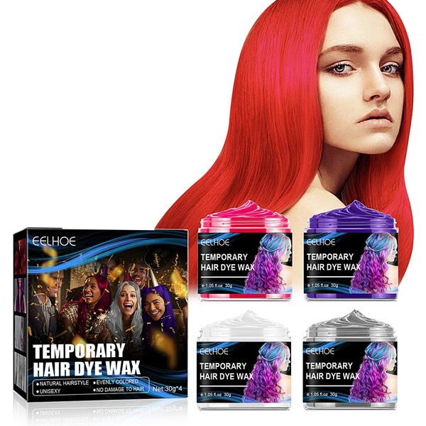 4 Farben Haarfarbe Wachs,Temporäre Haarfarbe,Instant Hair Dye Cream Mud Washable Natürliche Haarfarbe Pomade,Styling Haartone für Männer Frauen,natürliche Frisur-Pomade,Bunte Haarfarbe Wachs Einweg