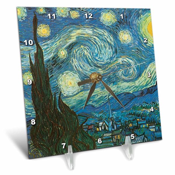 3dRose Starry Night by Van Gogh vintage 6x6 Desk Clock