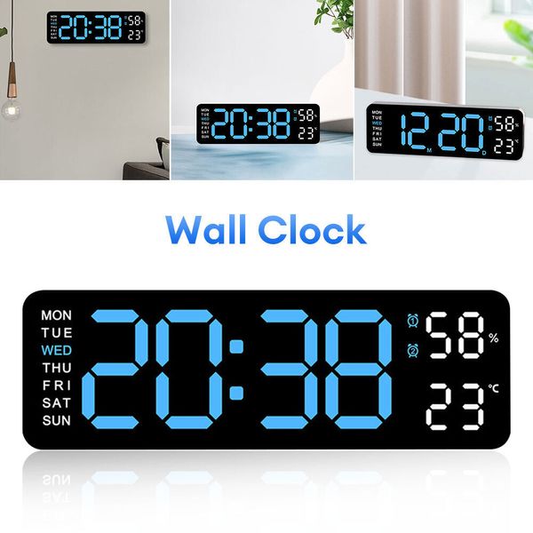 Digital LED Large Display Wall Desk Alarm Clock With Calendar Temperature Date