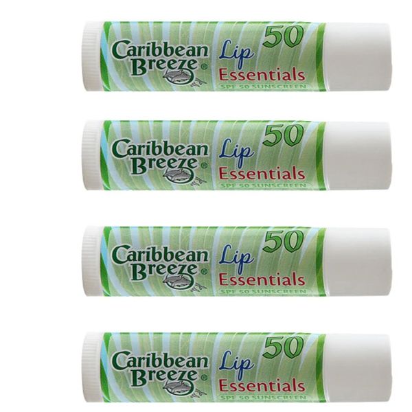 Caribbean Breeze - SPF 50 Lip Essentials Lip Balm - Broad Spectrum UVA-UVB Sunscreen Protection - Aloe, Pomegranage & Green Tea - .15 Oz (4.2 g) (Pack of 4)