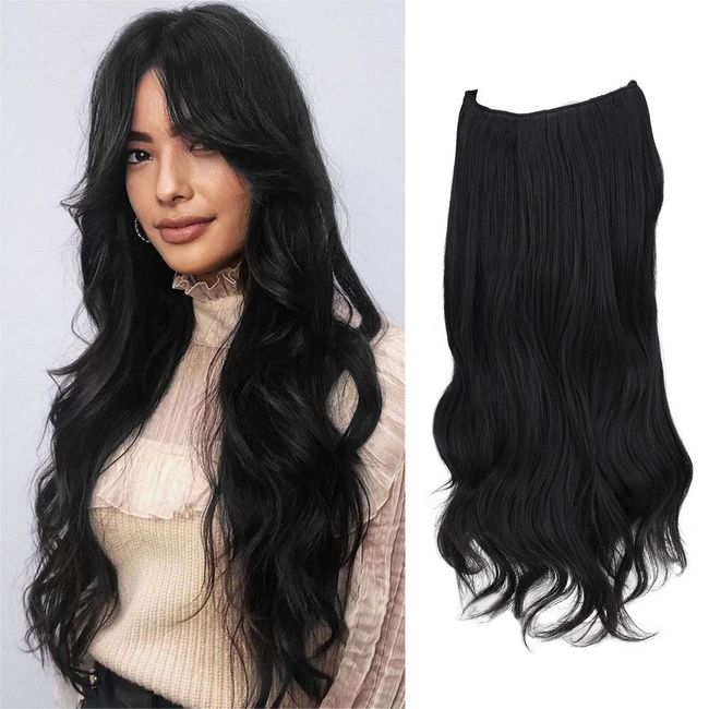 Barsdar Secret Hair Extension, 14 inch Gewellt Geheimes Haarverlängerung Versteckter, Geheimes Stirnband, Unsichtbares langes Haarteil synthetisches Natürliches Lockiges Haarteil für Frauen 46cm