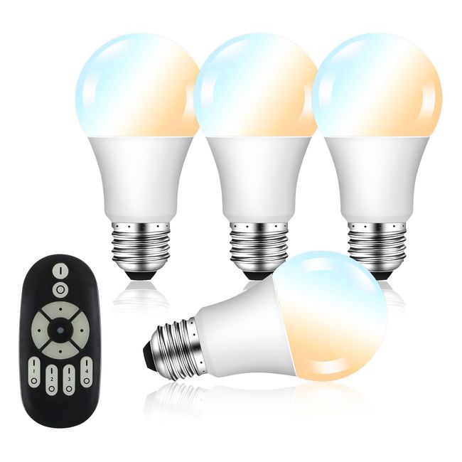 Joint Lighting, LED Bulb, Set of 4, E26, 80W Shape, Dimmable, Toned, Remote Control, GT-B-12WT2-4B-Y, LED Lighting, Remote Control, 12W, LED, 80W, Daylight Color, Daylight White, Night Light, Wide