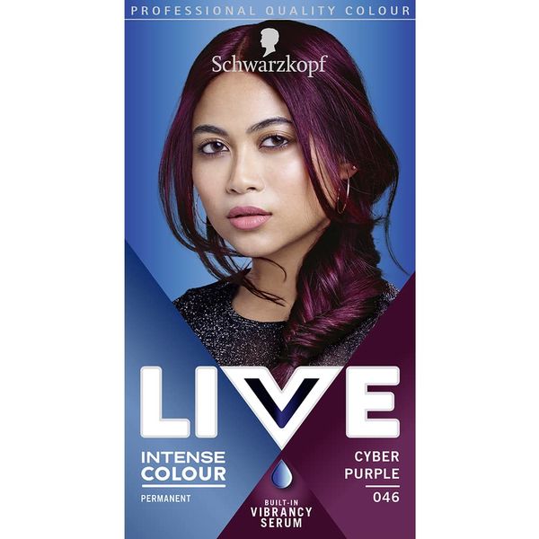 Schwarzkopf LIVE Intense Colour, Long Lasting Permanent Purple Hair Dye, With Built-In Vibrancy Serum, Up To 50% Grey Coverage, Cyber Purple 046