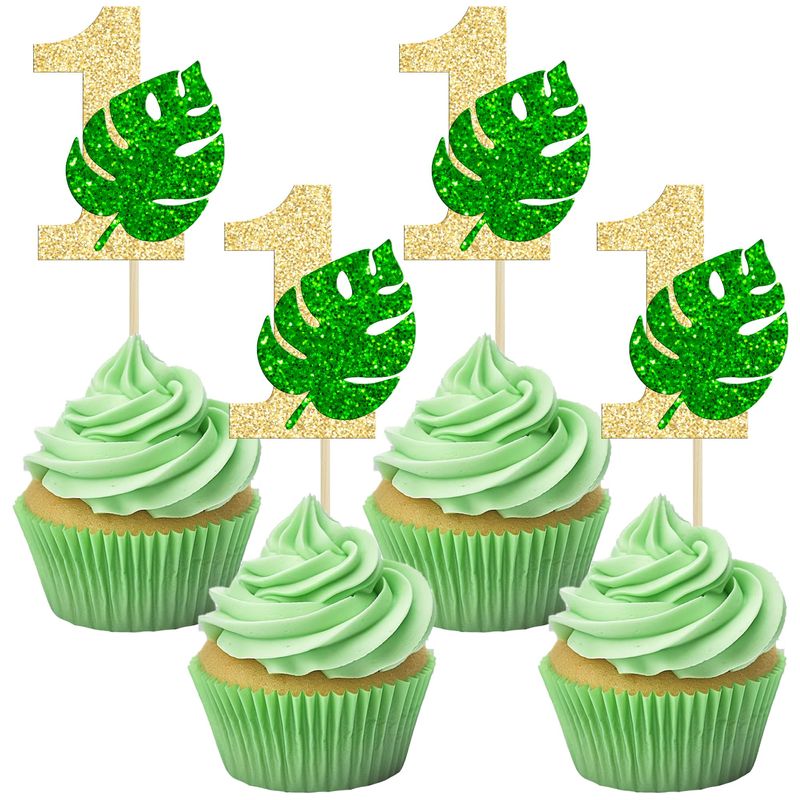 Gyufise 24Pcs 1st Birthday Cupcake Toppers Glitter Monstera Leaf One ...