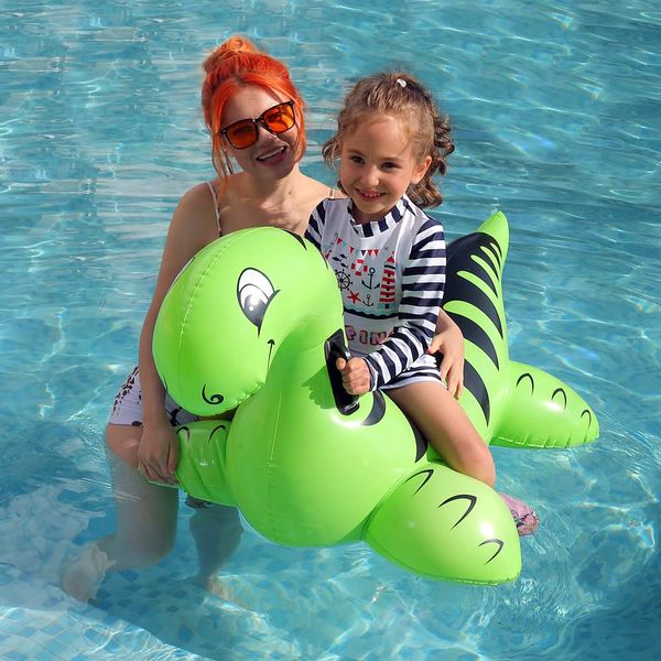 Inflatable Dinosaur Float Pool Toys Ride-On Inflatable Swimming Pool Beach Float Summer Water Fun Floating Raft for Kids and Adults (Green)