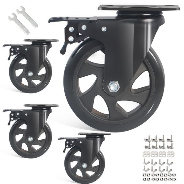 5 Inch Caster Wheels Heavy Duty with Brake,2200Lbs,Swivel Plate Casters Set Of 4