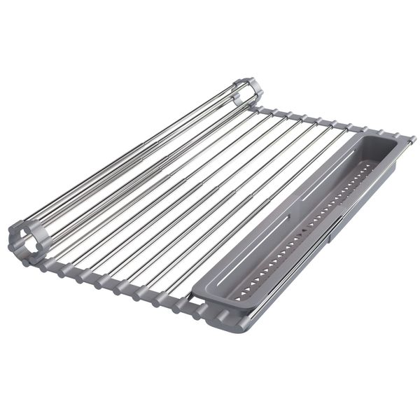 JASIWAY Folding Dish Drainer Rack Over the Sink Dish Drainer Over the Sink Stainless Steel Tray with Stainless Steel Tray Rustproof Kitchen Utensils Folding Dish Drainer Slim Telescopic Folding