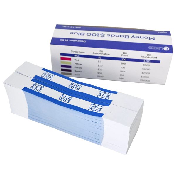 L LIKED Money Band Bundles Self Sealing Currency Straps for Bill Wrappers (Blue $100-1000 PCS)…