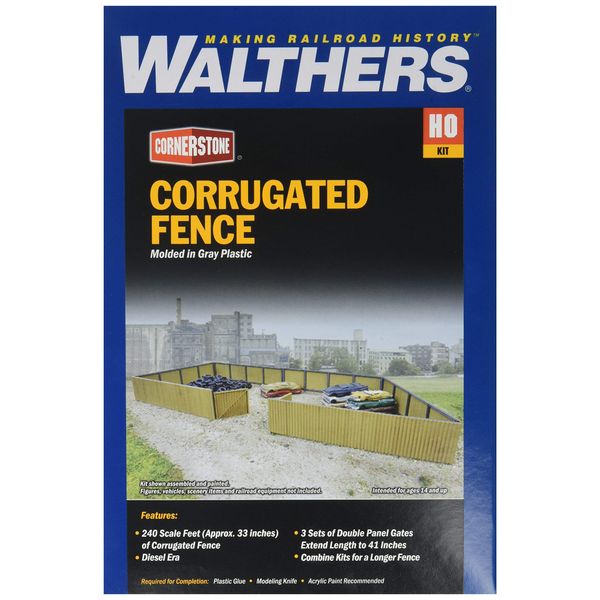 Walthers Cornerstone 933-3632 HO Scale Model Corrugated Fence Kit, 1-1/4" 3.1cm 1:87