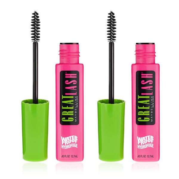 Maybelline Great Lash Waterproof Mascara, Volumizing, Lengthening and Lash-Doubling Formula for Thicker Lashes, Very Black, 2 Count