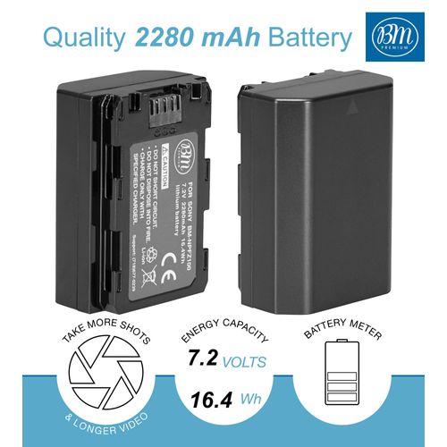 BM Premium NP-FZ100 Battery and Charger for Sony Alpha 1, ZV-E1, ZV-E10 II, FX3, FX30, a7C, a7C R, a7C II, a7S III, a6600, a6700, A7RIII, a7 III, a7R IV, a7R V, a7 IV, a9 II, a9 III, A9R, A9S Cameras