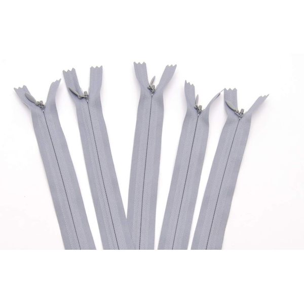 60cm Adjustable Length Invisible Zip - Grey, 5 Pieces