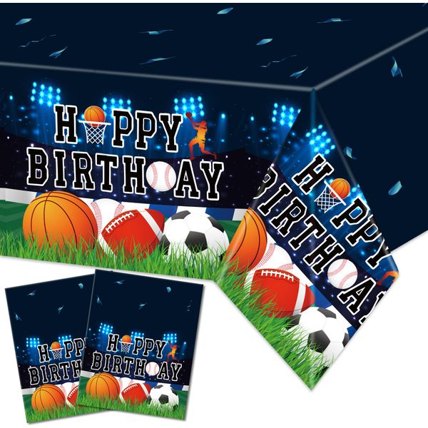 CHYAGCLT Sports Birthday Party Decorations Tablecloth Sports Themed Party Decorations Navy Blue Sports Birthday Party Supplies 2pack 108x54 inches Waterproof Tablecloth for Birthday Party