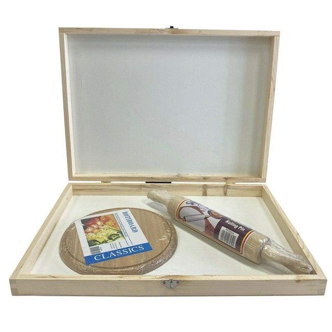 Classic 3PC ROTI/CHAPPATTI Box Set with Rolling PIN & Round Board to ROLL The ROTI NAN Pitta