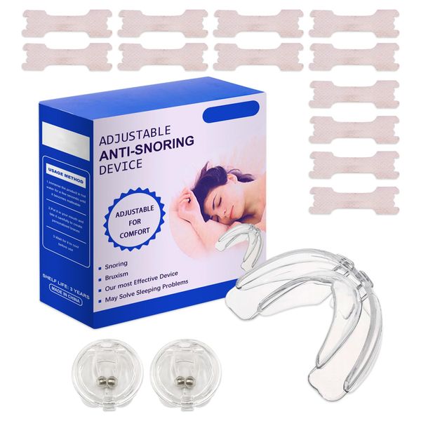 Anti Snoring Mouthpiece,Anti Snore Mouth Guard with 10 Ventilation Nose Patch,Sleep Apnea Mouth Guard,The Soothie Anti Snoring Mouthpiece,Prevent Teeth Grinding,Improve Sleep Quality