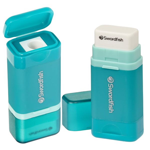 Swordfish Combo Pencil Sharpener with Mess-Free Canister and Eraser [Pack of 1] Turquoise [40294]