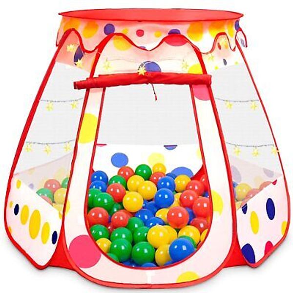 PopUp Princess Tent, Girl Toys Baby Ball Pit with LED Star Lights, Foldable K...