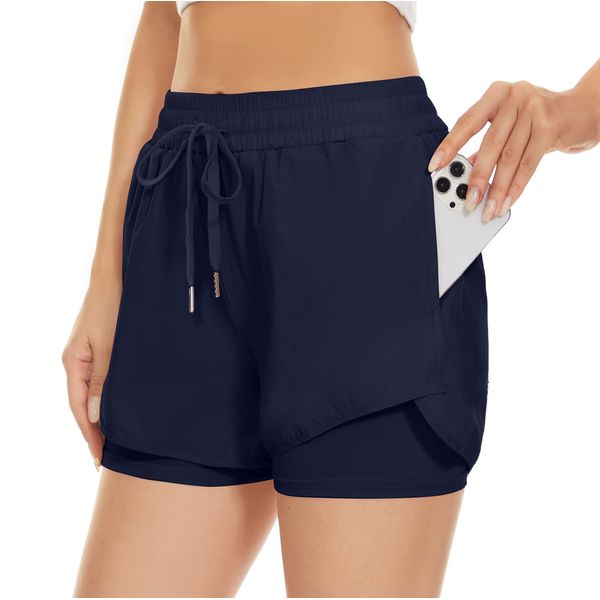 Taydey Women's Quick-Dry Running Workout Sports Shorts(Navy L)