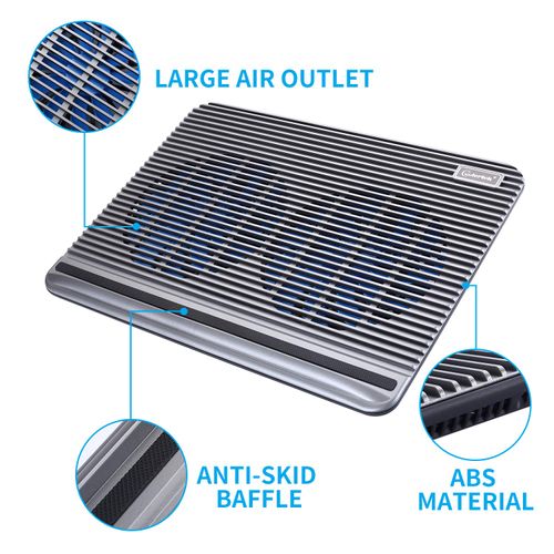 Laptop Cooling Pad, Coolertek USB Powered Laptop Cooler, 2 Blue Silent Big Fans, Height Adjustable Non-Slip Laptop Stand with Dual USB 2.0 Ports, Fits 11-17Inch Notebook - Gray (N2)