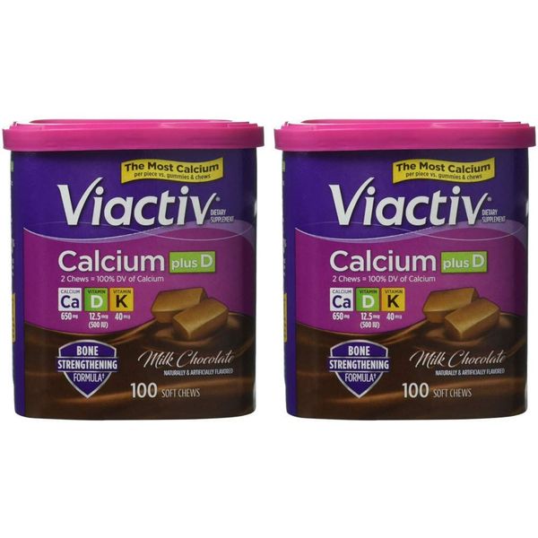 Viactiv Calcium (500mg) plus Vitamins D & K, Milk Chocolate, 90-Count Soft Chews (Pack of 2)