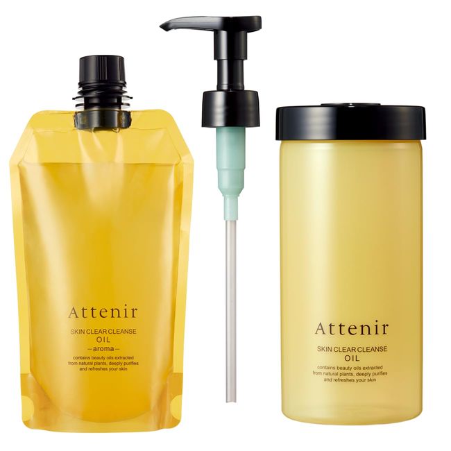 Athenia (Attenir) Skin Clear Cleansing Oil Aroma Type (Ecopack / 11.8 fl oz (350 ml) / 4 Months Refill, Pump, Bottle Set, Cleansing Oil