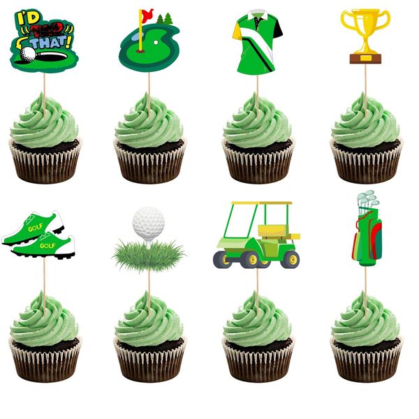 32Pcs Golf Cupcake Toppers Trophy Lawn Golf Shoes Bag Ball Carts Cupcake Picks for Golf Sports Player Theme Baby Shower Kids Birthday Party Cake Decorations Supplies