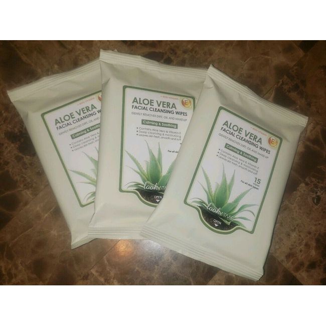 Lookatme Aloe Vera Facial Cleansing Face Wipes 3 packs of 15 wipes